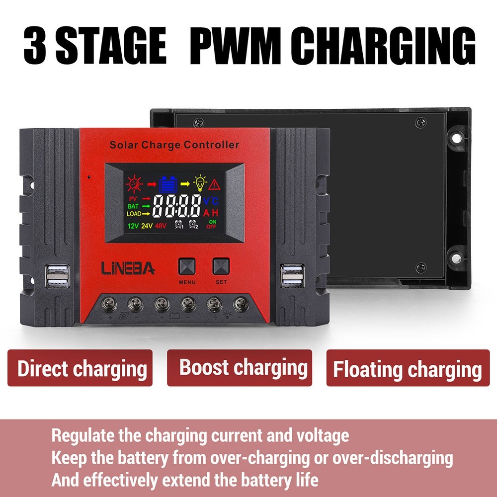 Solar Panel Regulator Battery Charge Controller 12V/24V/48V Auto Tracking LCD