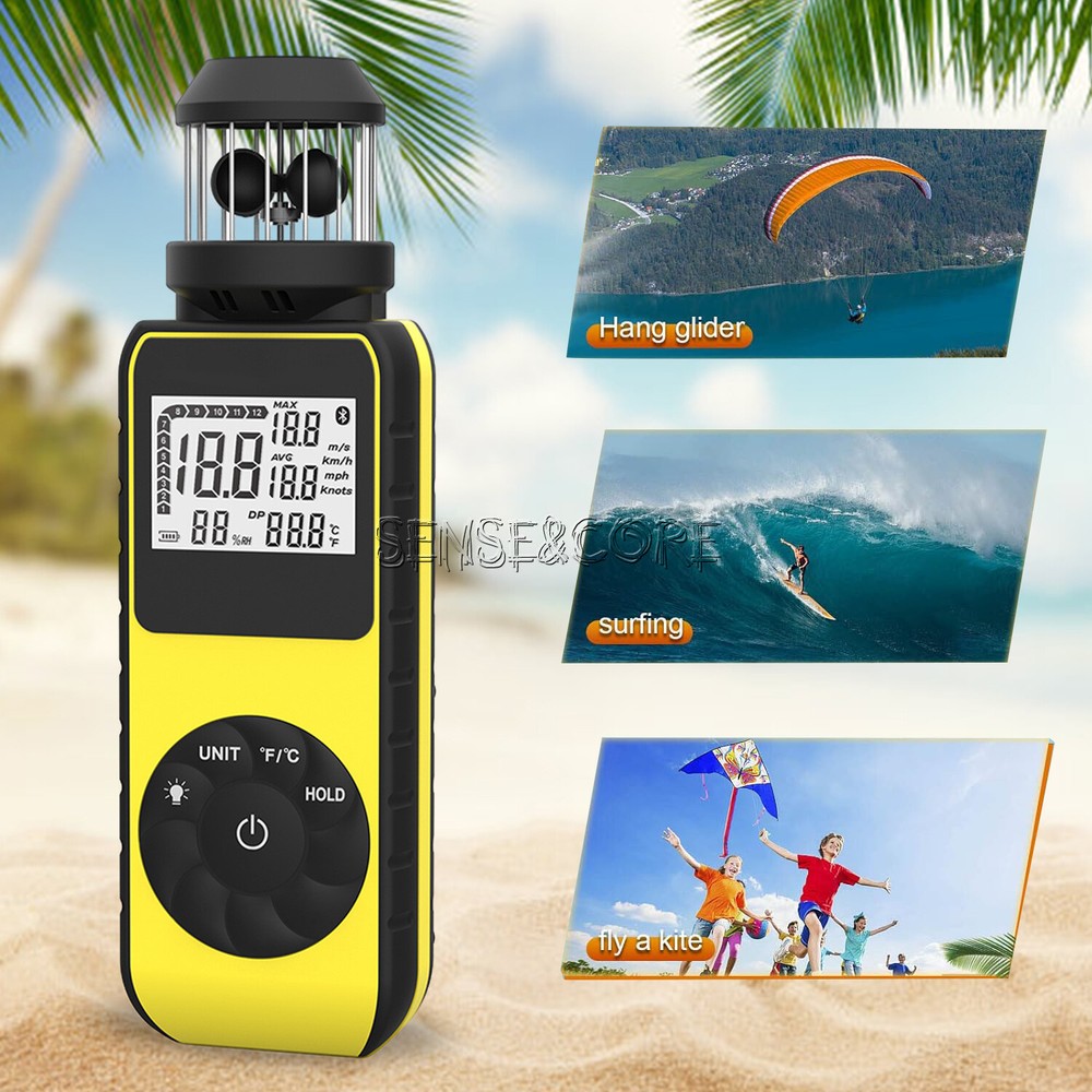 Digital Cup Anemometer Compass Measure Wind Speed Temperature 360°w/Backlight-