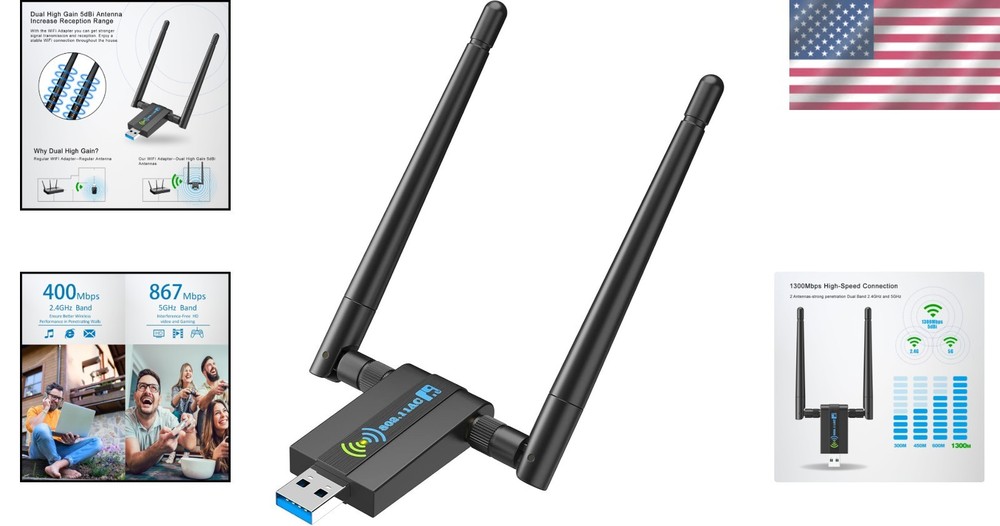 Windows11/10/7 Compatible WiFi Adapter - 1300Mbps
