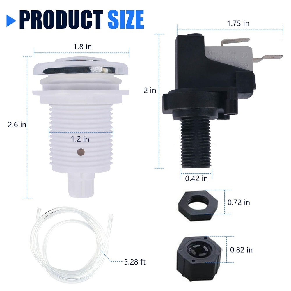 16A On Off Push Button Switch Jetted Whirlpool Jet for Bath Tub Spa Garbage