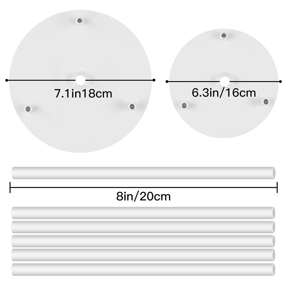 2 Tier Cake Separator Plates 6 Pieces Pillars Set Dowels Stacking 16cm 18cm