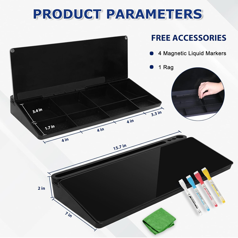 Desktop Glass Whiteboard with Storage, Desk Board with Computer Keyboard Stand,