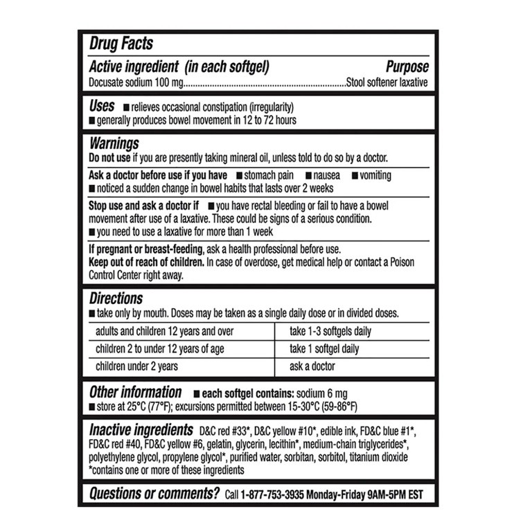 New Kirkland STOOL SOFTENER - Docusate Sodium 100mg, 400 Softgels, exp: 12/27