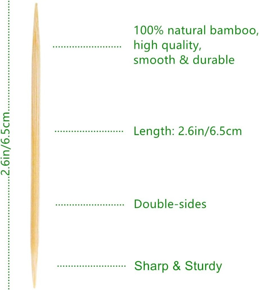 Bamboo Toothpicks - 3000 Count, Round, Double-Sided, Sturdy, Smooth Brown
