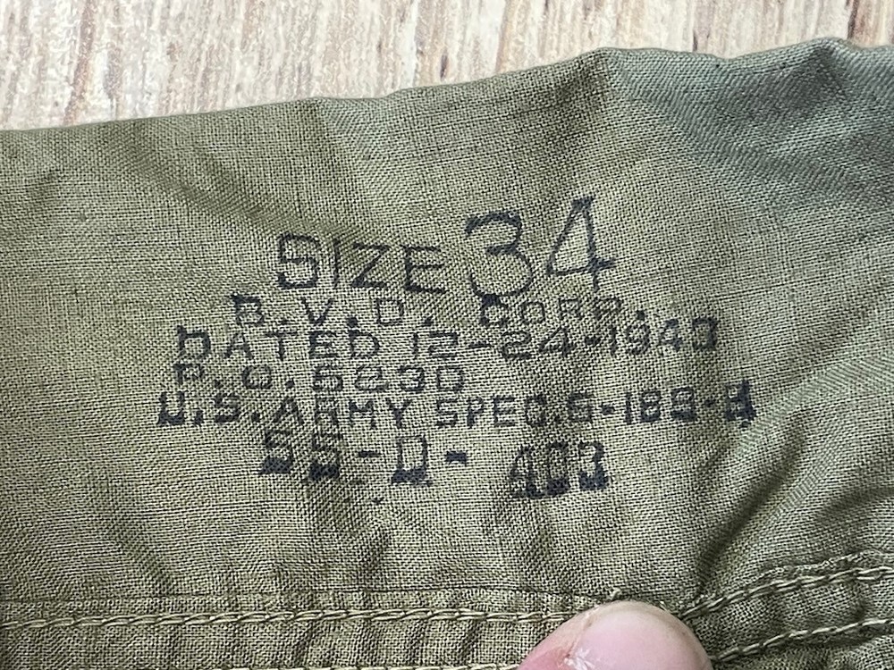 WW2 US Boxer Shorts Underwear OD Size 34 1943 USGI clothing under wear pants