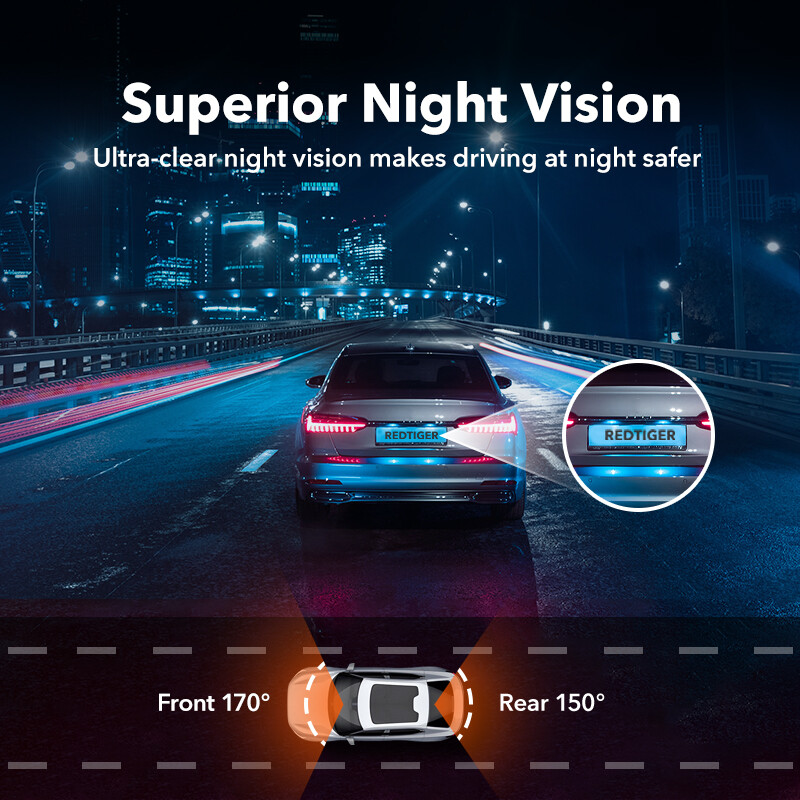 REDTIGER 4K Dual Dash Camera Front and Rear Dash Cam WIFI&GPS With 32GB SD Card