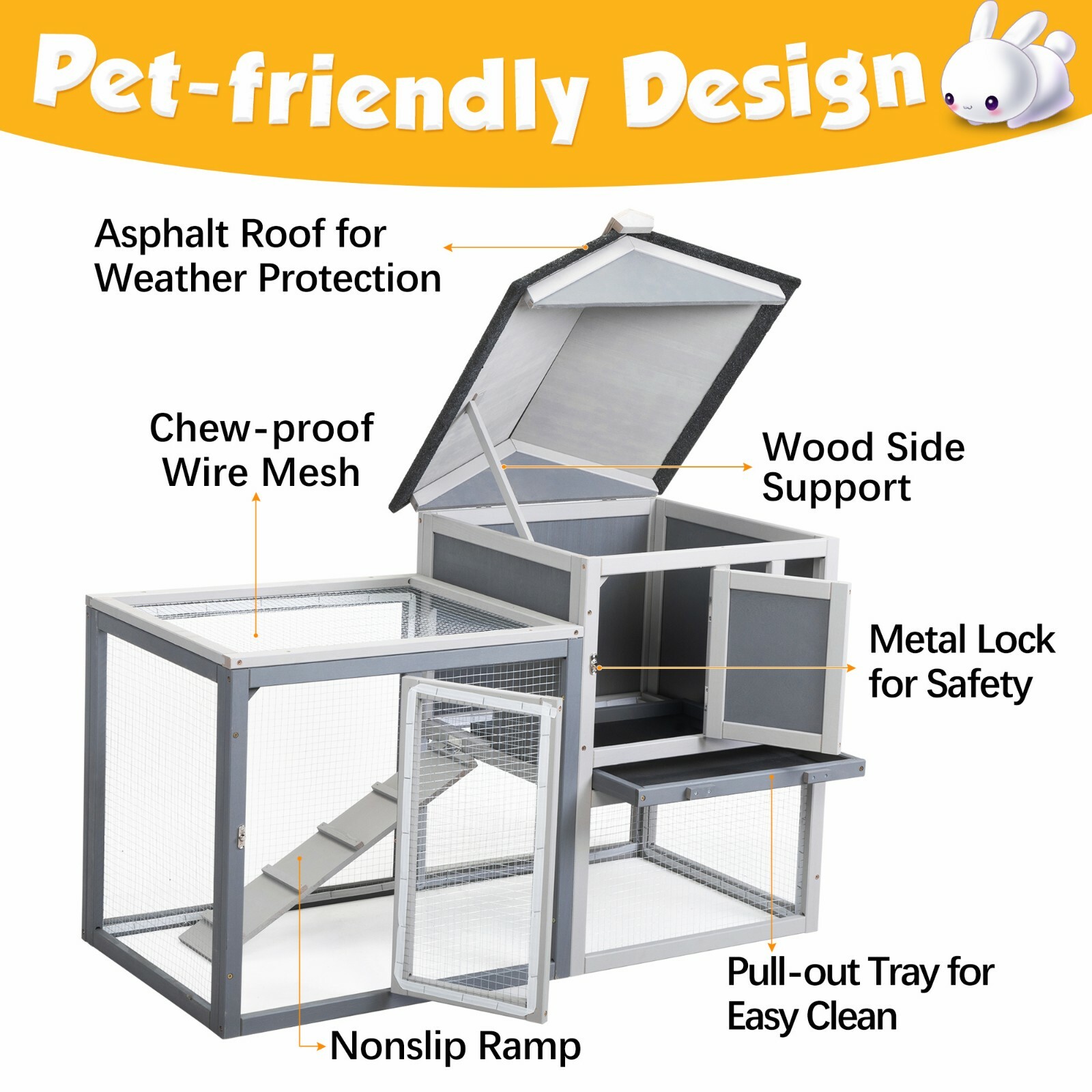 2-Tier Rabbit Hutch Wooden Bunny Cage Pet Cage with Run Resting Box Outdoor