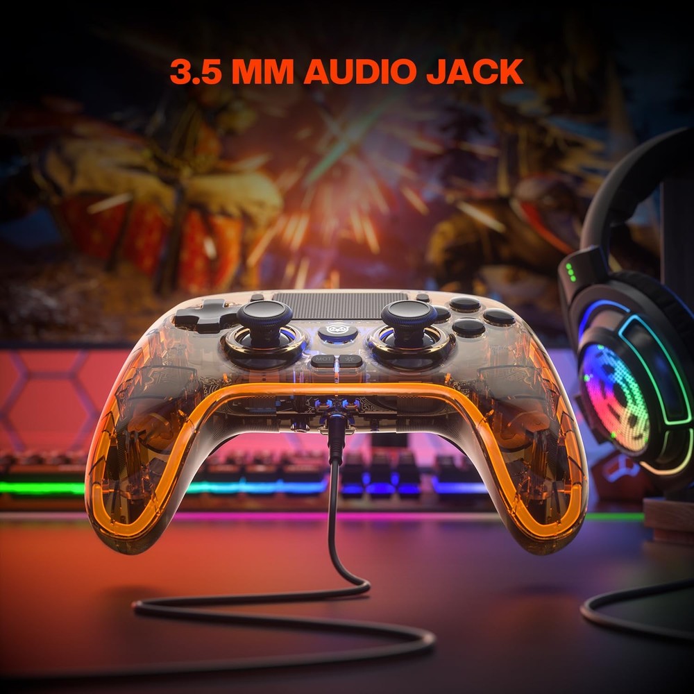 Wireless Controller for PS4, Hall Effect Joysticks Triggers, Transparent Control