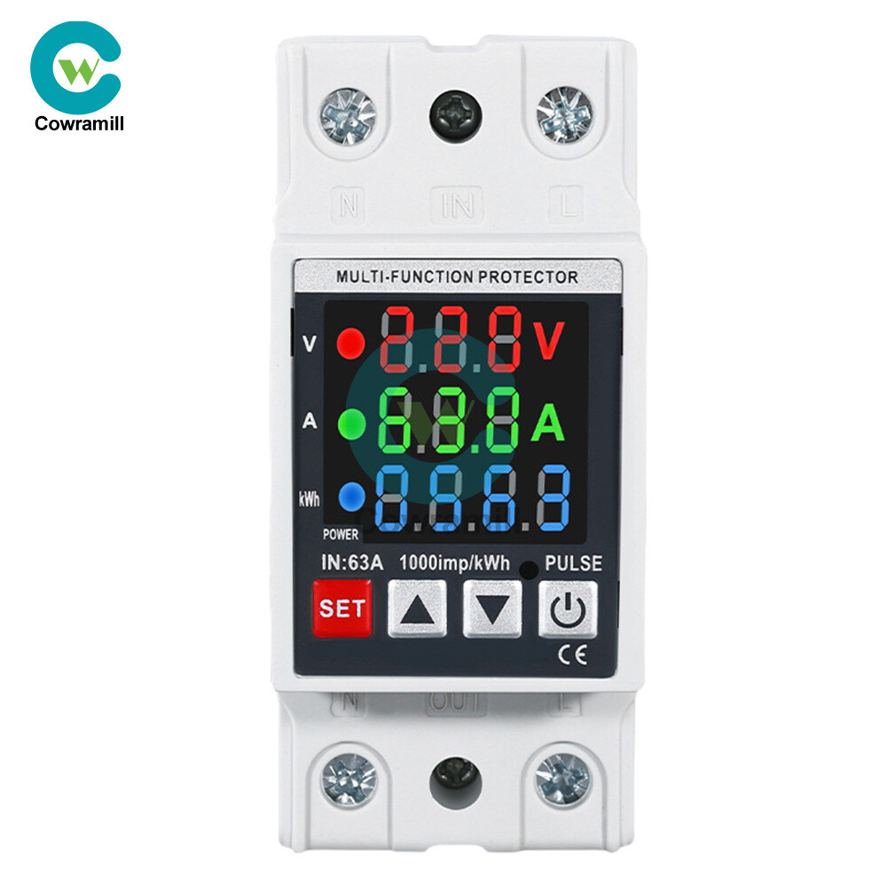 35mm Rail Self-Reclosing Voltage Current Power Meter KWh Voltmeter Ammeter 63A