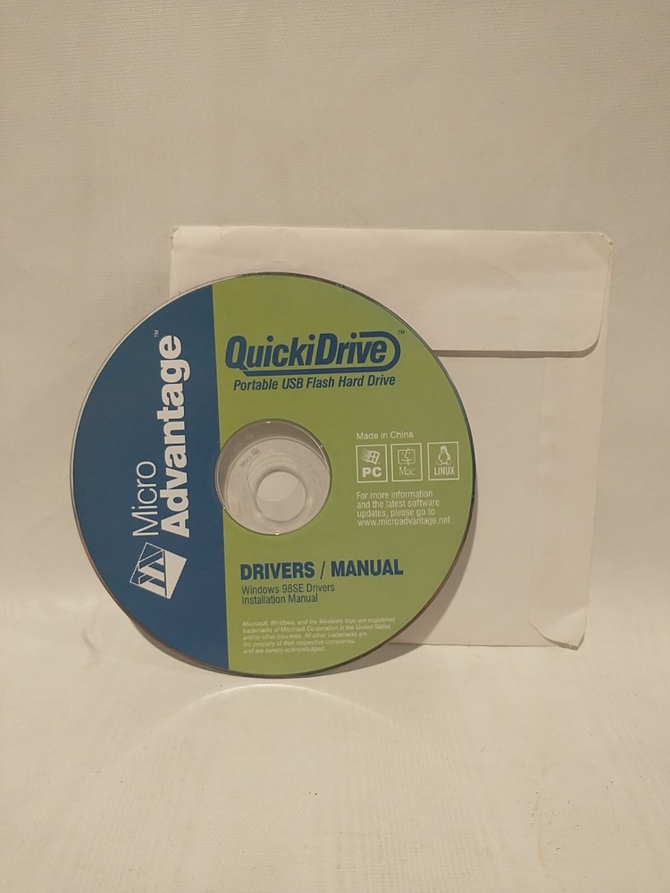 Micro Advantage QuickiDrive Portable USB Flash Drive 98SE Drivers/Manual CD-ROM