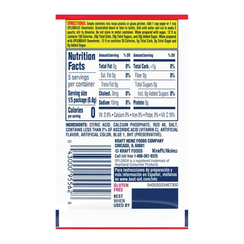 12x Packets Kool-Aid Cherry Caffeine Free Soft Drink Mix - .13oz Each