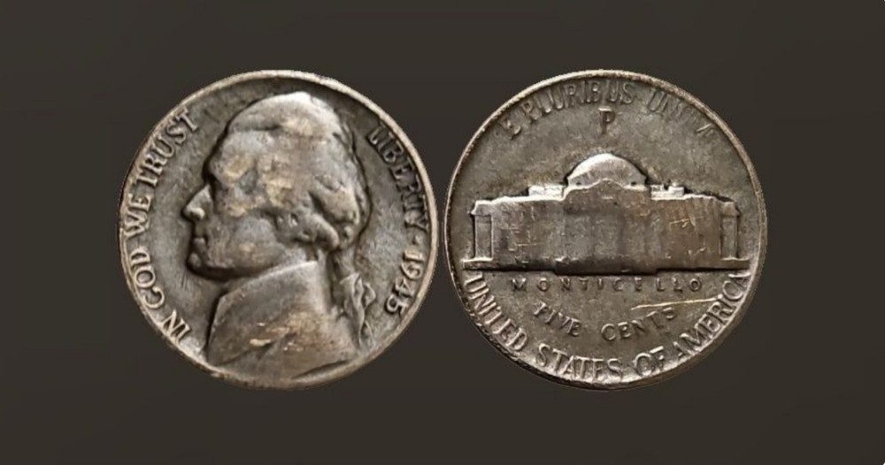 Wartime Silver Jefferson  UNCIRCULATED Five Cent 1945