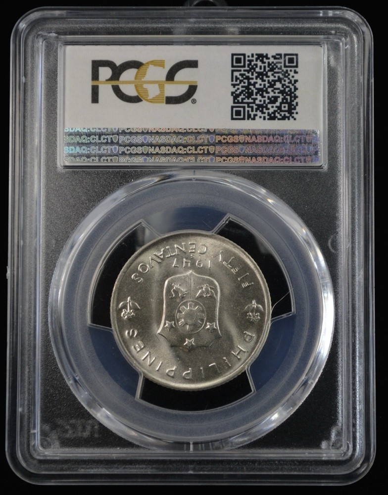 1947 S MacArthur Silver Philippines Half Dollar 50c- PCGS MS65