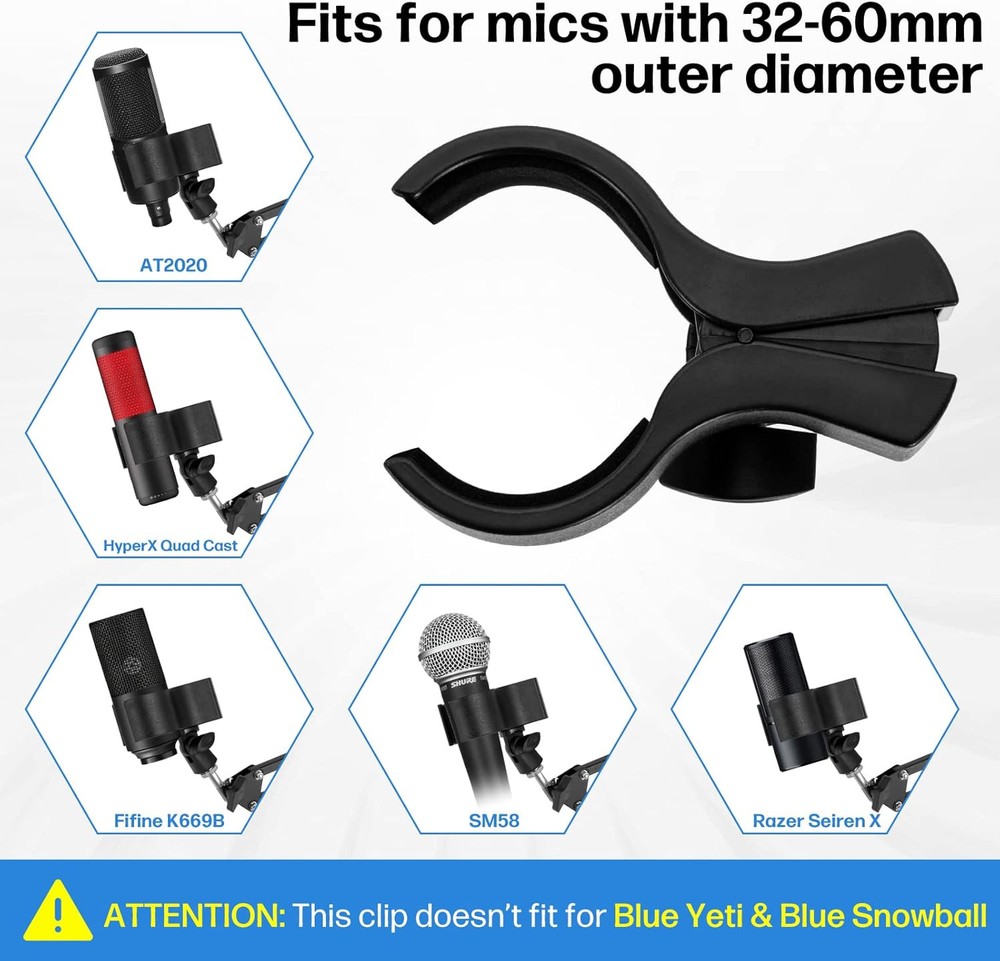 BILIONE 1pcs Large Microphone Clip, Adjustable Mic Holder for 1 Pack, black