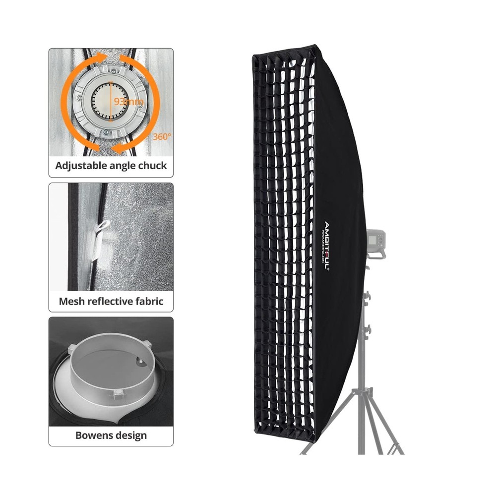 AMBITFUL 2PCS Beehive Honeycomb Grid Strip Softbox Bowens Mount for Studio Fl...