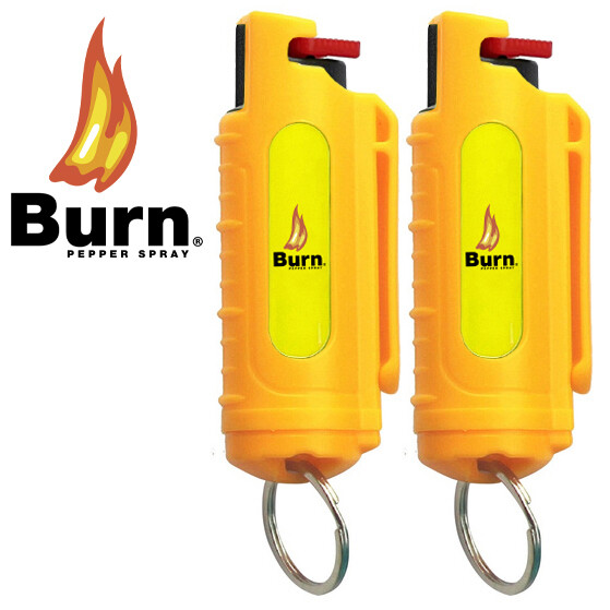 2 PACK BURN Pepper Spray Keychain 1/2oz Self Defense Security Case Molded Yellow