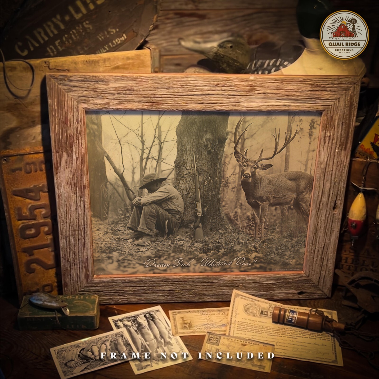 Dream Buck Whitetail Deer Art Print Bow Hunting Fishing Cabin Wall Decor Gift