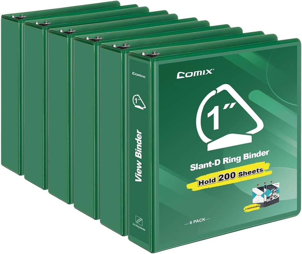 Sturdy 1 Inch Binders 3 Ring with Clear View Cover, 1" Slant-D Ring View Bind...