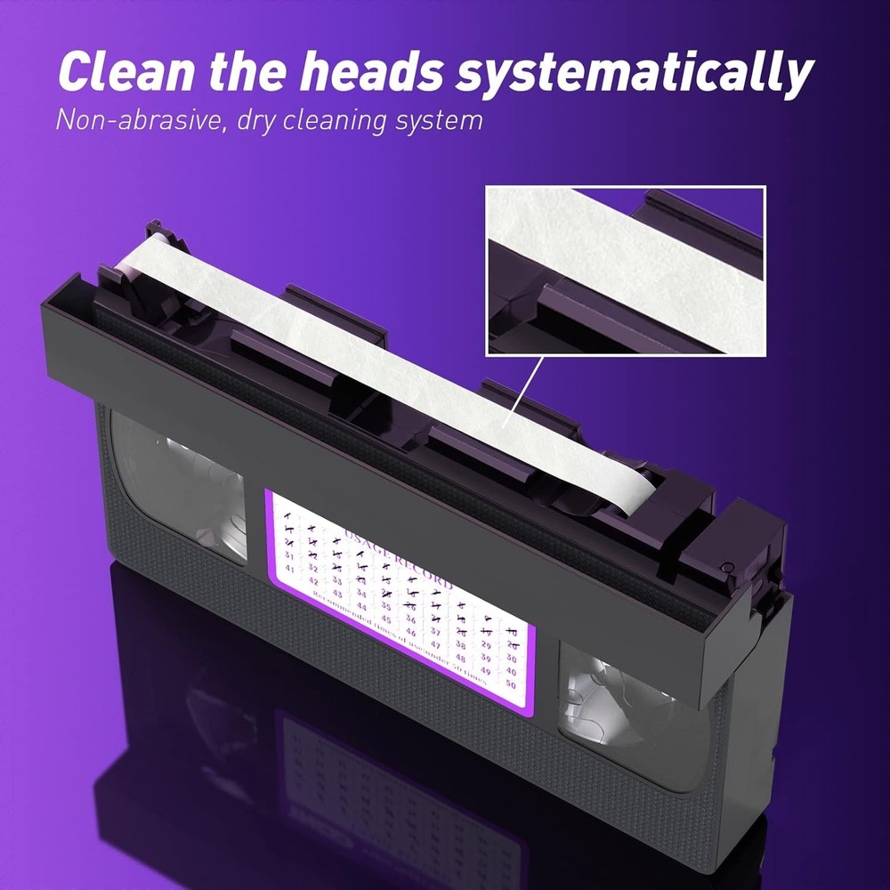 Dry Type VCR Head Cleaner Tape - Safe, Reusable Solution for VHS Playback