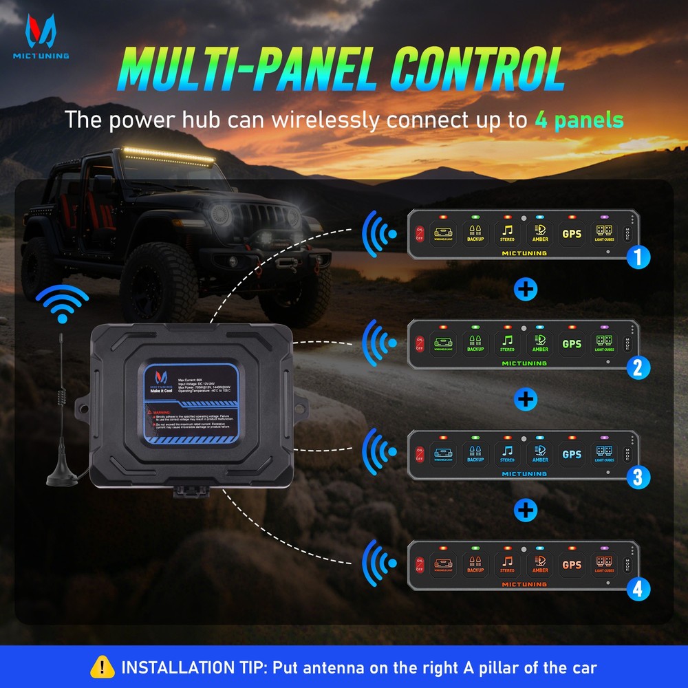 MICTUNING MS600 Wireless 6 Gang LED Touch Switch Panel Slim Circuit Relay System