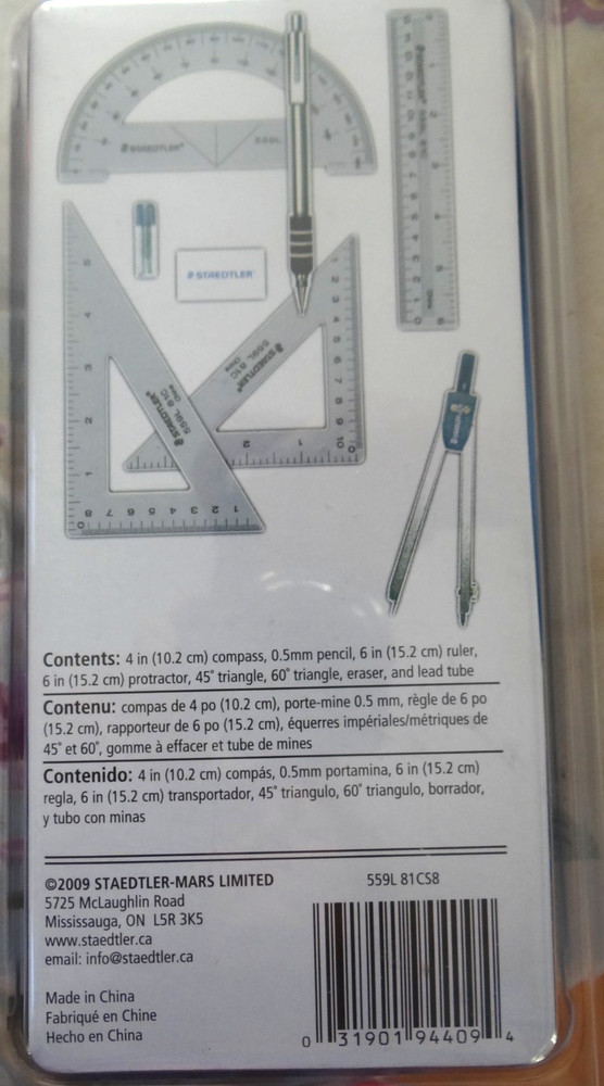 NEW 8 PIECE STAEDTLER GEOMETRY SET INCLUDES PROTRACTOR, COMPASS, RULER & OTHERS