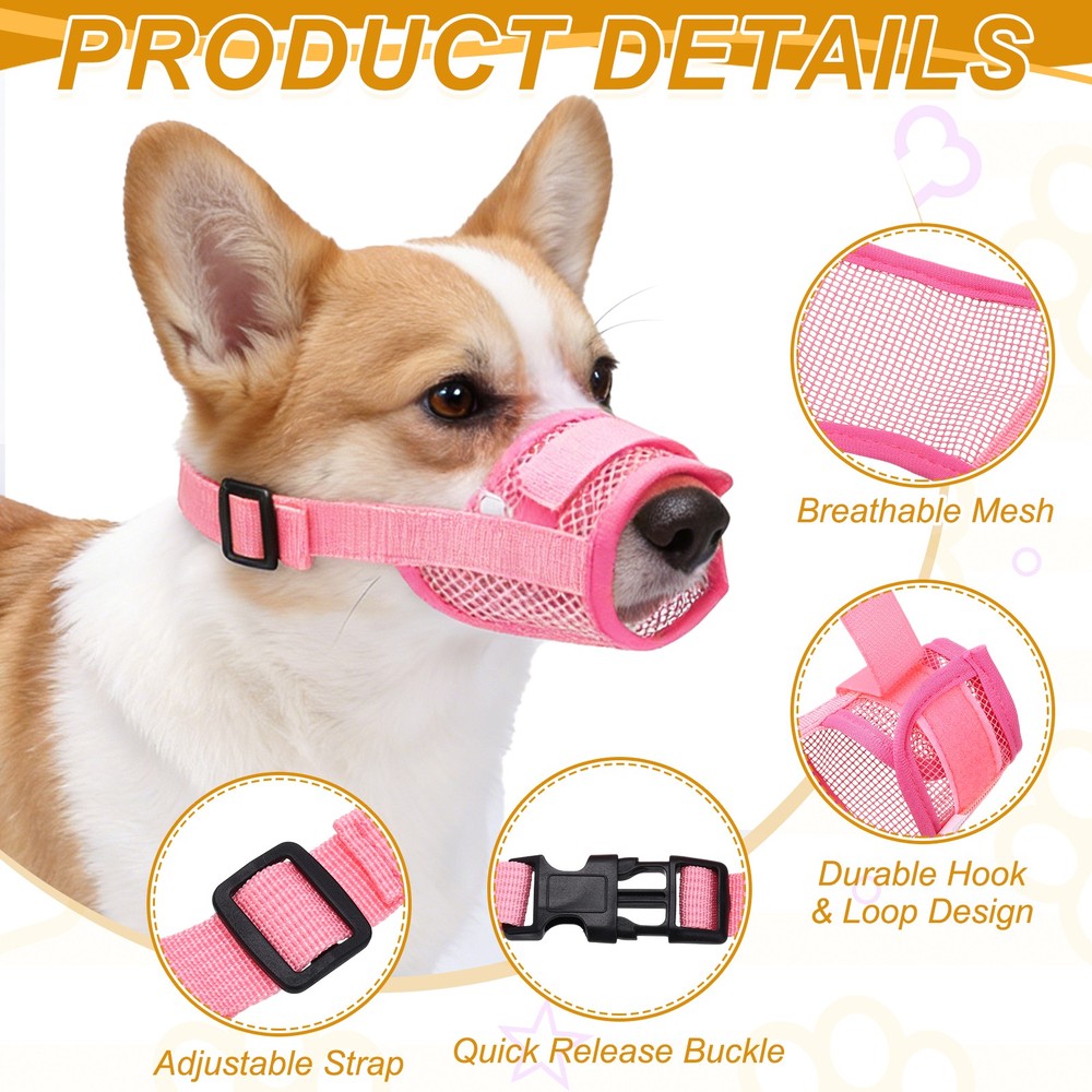 Dog Muzzle Soft Mesh Muzzle Mouth Guard Cover Pink XL