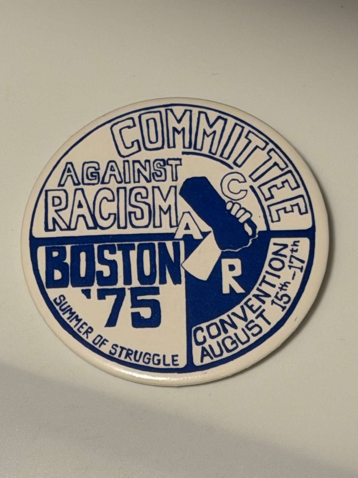 1975 Boston Committee Against Racism Convention civil rights pin