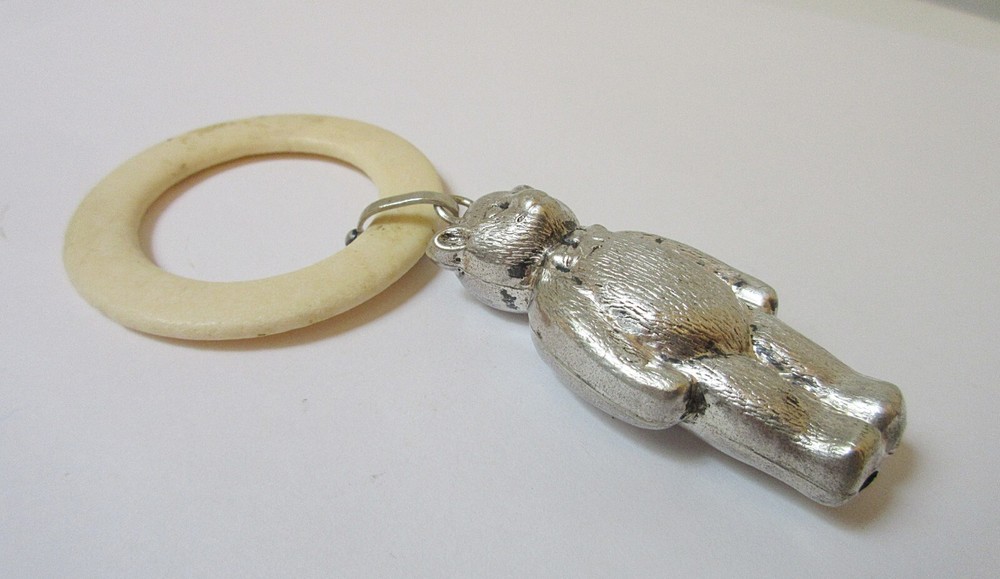 Antique Rattle Teething Ring Teddy Bear