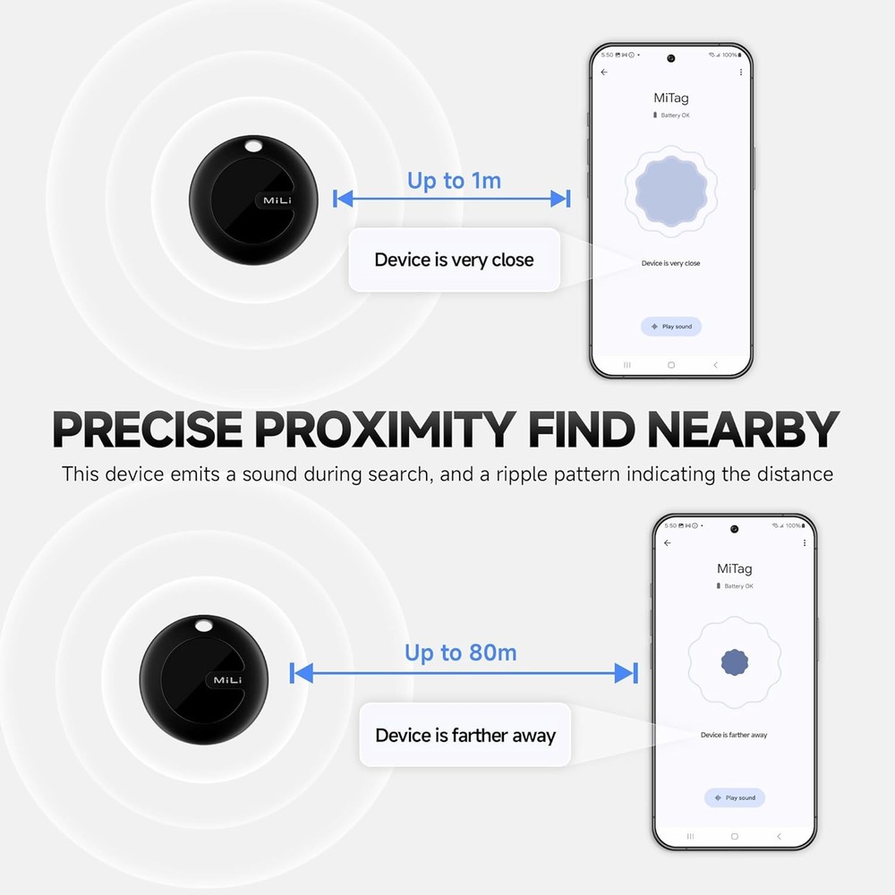 MiLi MiTag Bluetooth Tracker for Android, Smart Air Tracking BLK, 4PCS