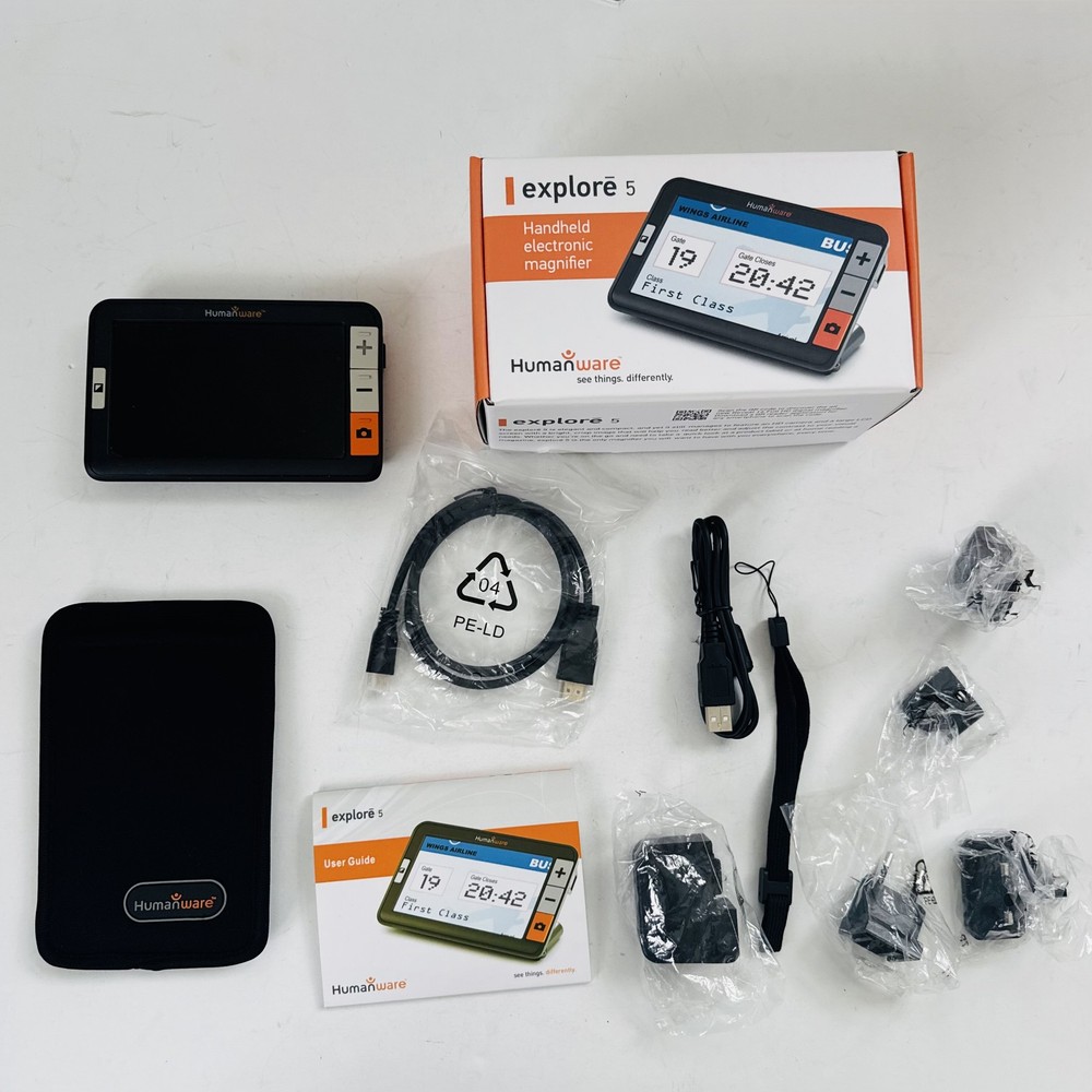 HumanWare Explore 5 Handheld Electronic Magnifier w/ Case Box Accessories
