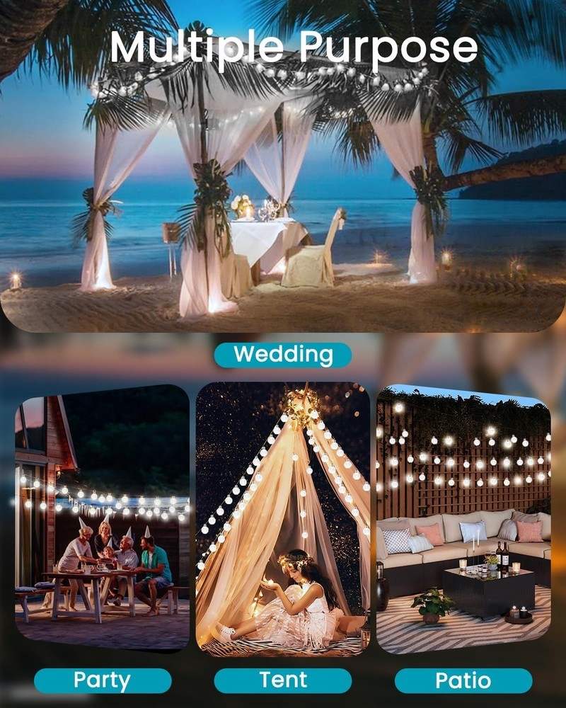 Energy Efficient Outdoor String Lights - 2 Pack