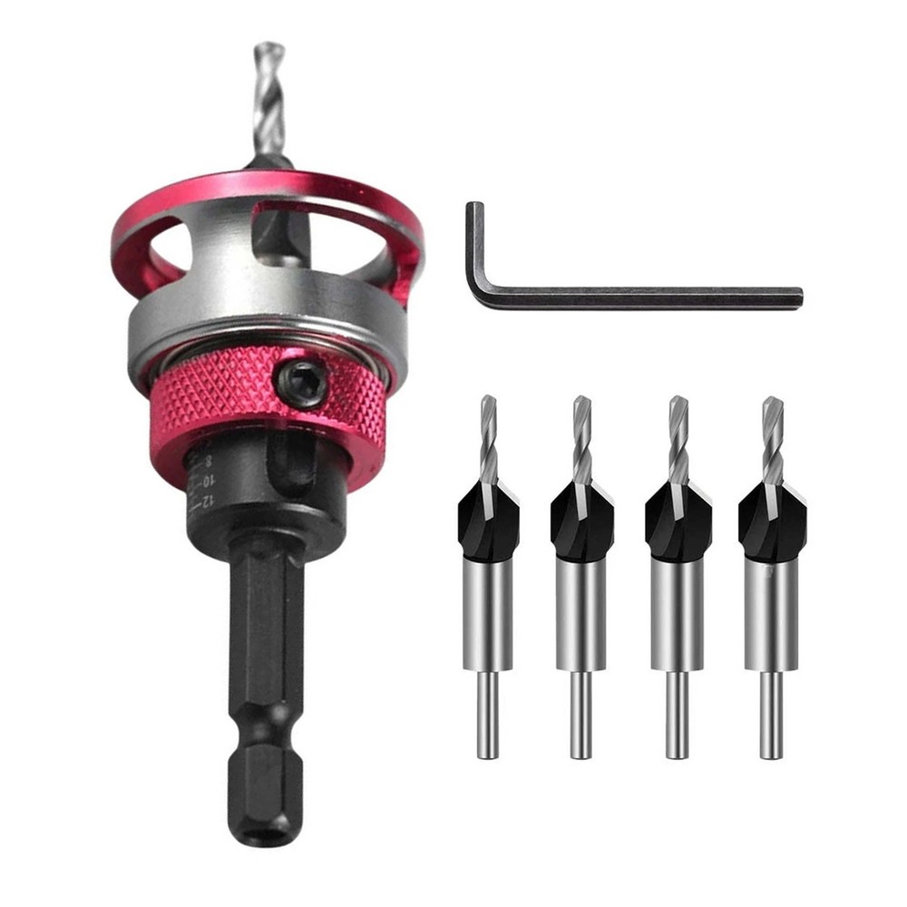 6PCS Adjustable Depth Stop Drill Bit Set for Countersinking Wood Screws Holes