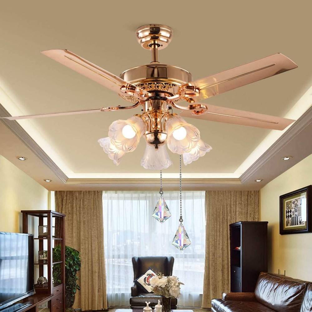 2 PCS Crystal AB Coating Ceiling Fan Pull Chain Extender Prisms Drop Gifts