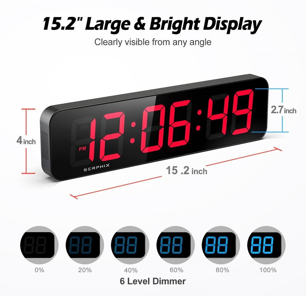 15.2" Gym Timer, App & Remote Control, Customizable LED Colors, Workout Inter...