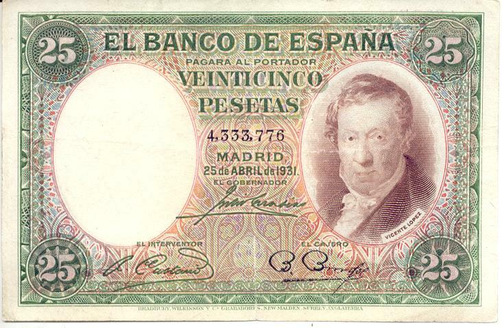 SPAIN 25 PESETAS 25/04/1931