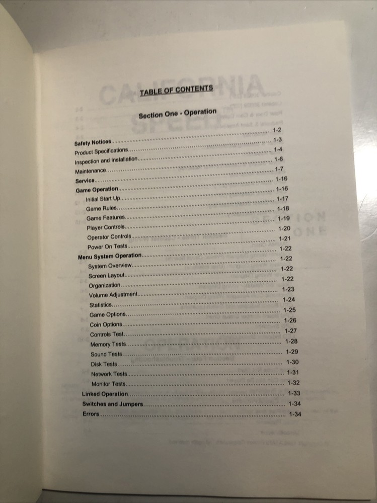 ATARI CALIFORNIA SPEED ARCADE MANUAL