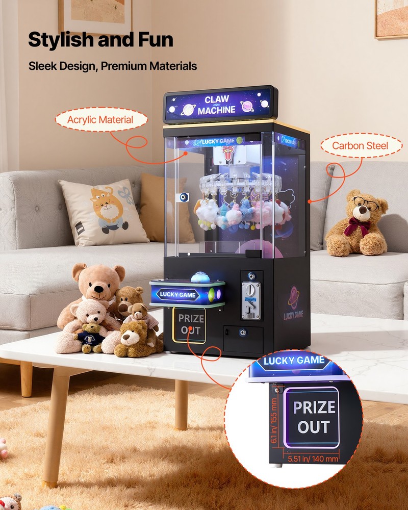 VEVOR Claw Crane Machine Medium Arcade Game with Adjust Difficulty Black Purple