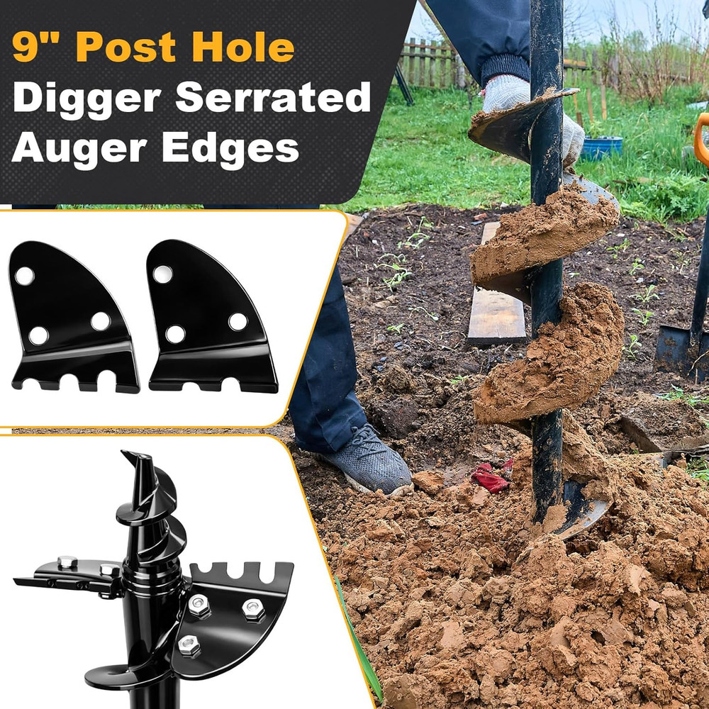 4Pcs 9 Inch Post Hole Digger Blades, Serrated Auger Replacement Drill Bits for D