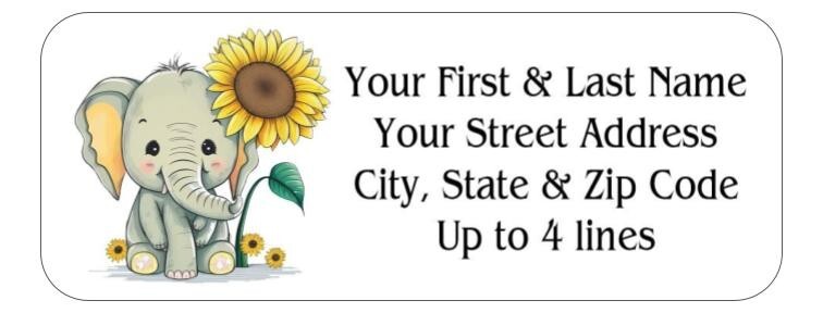 150 Elephant Sunflowers Mailing Return Address Labels Personalized