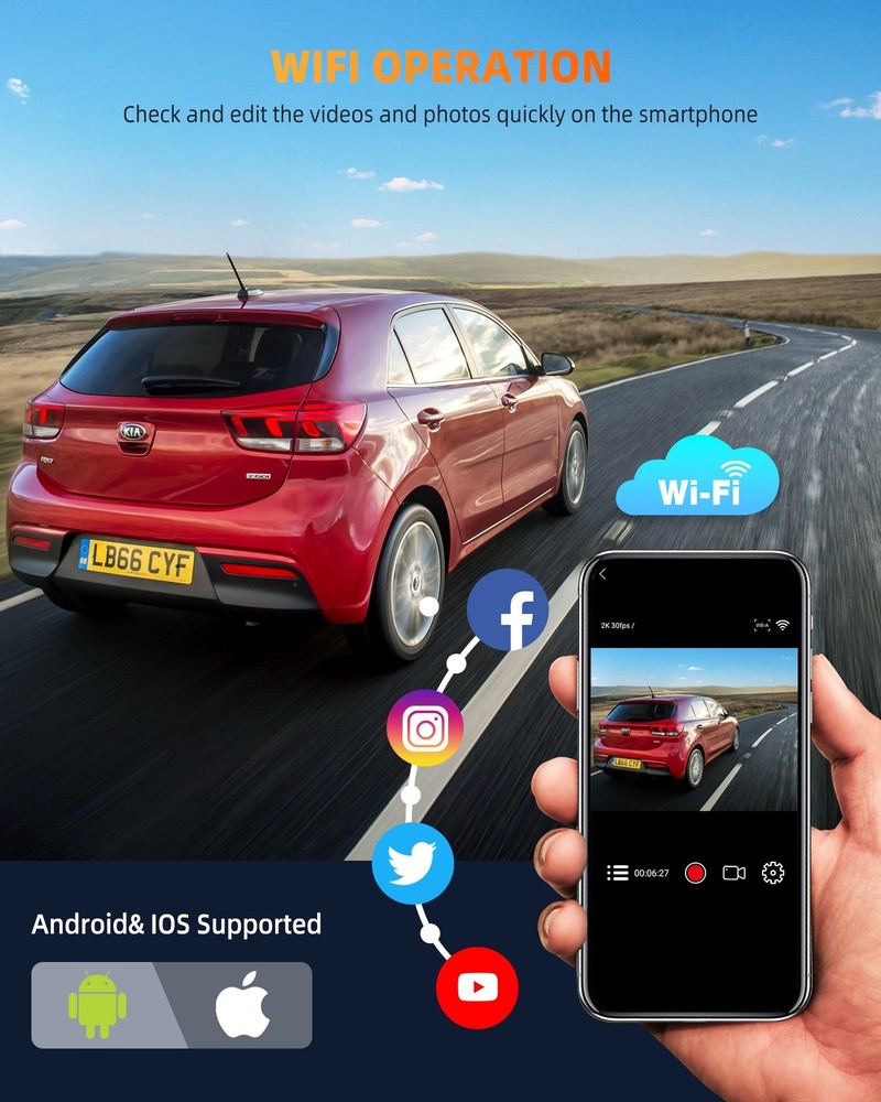 12" Mirror Dash Camera WiFi Gps Touch Screen Front & Rear Camera Voice Control