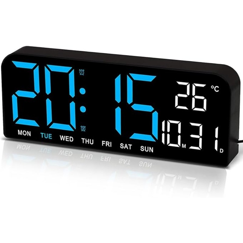 LED Large Digital Wall Desk Clock Remote Control Temperature Date Week Display