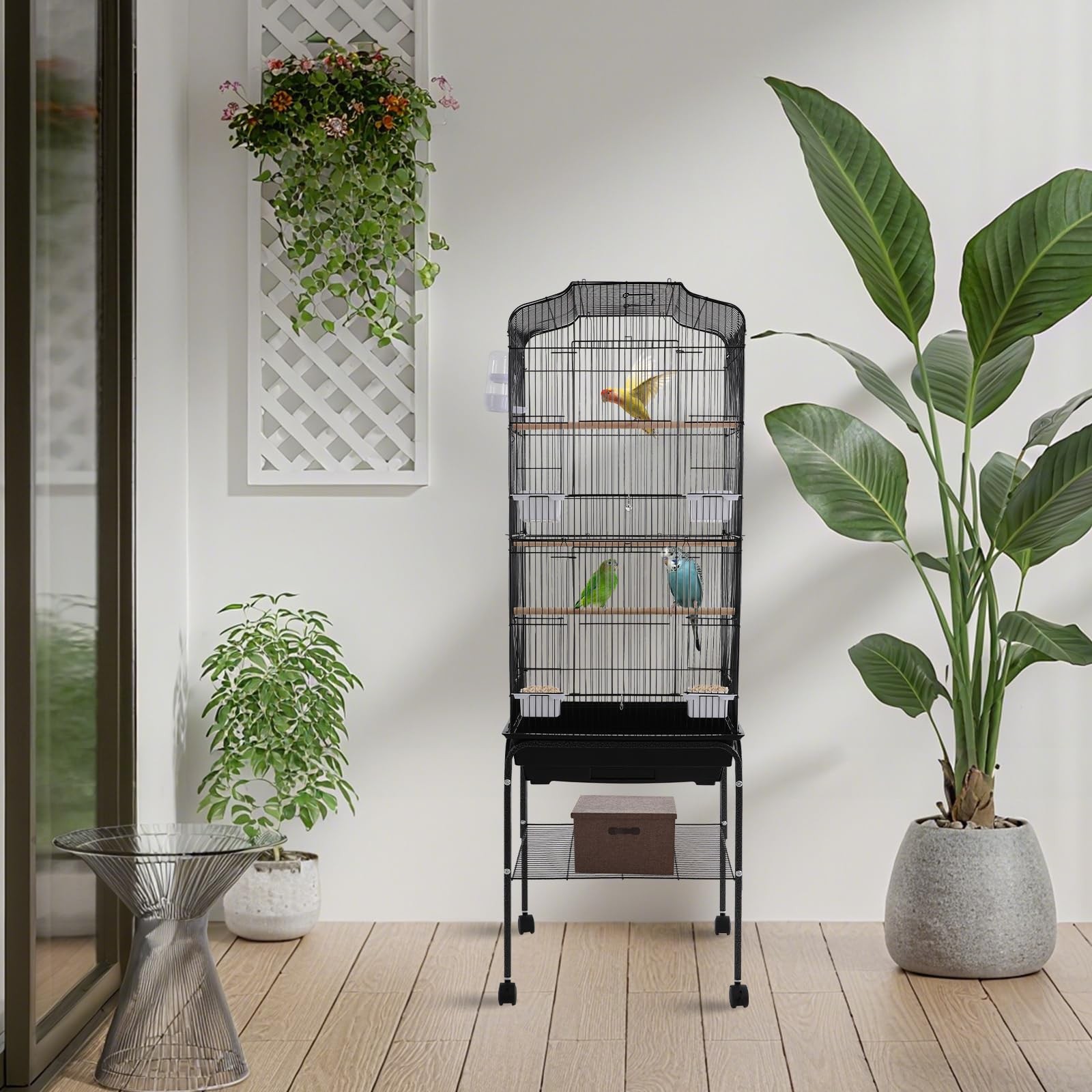 54 Inch Bird Cage with 4 Feeding Bowls and Waterer Iron Cage