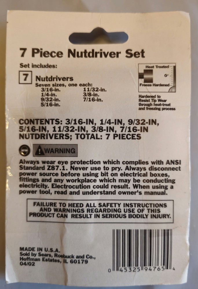 NEW!! CRAFTSMAN 7pc NUT DRIVER SET pt#25682