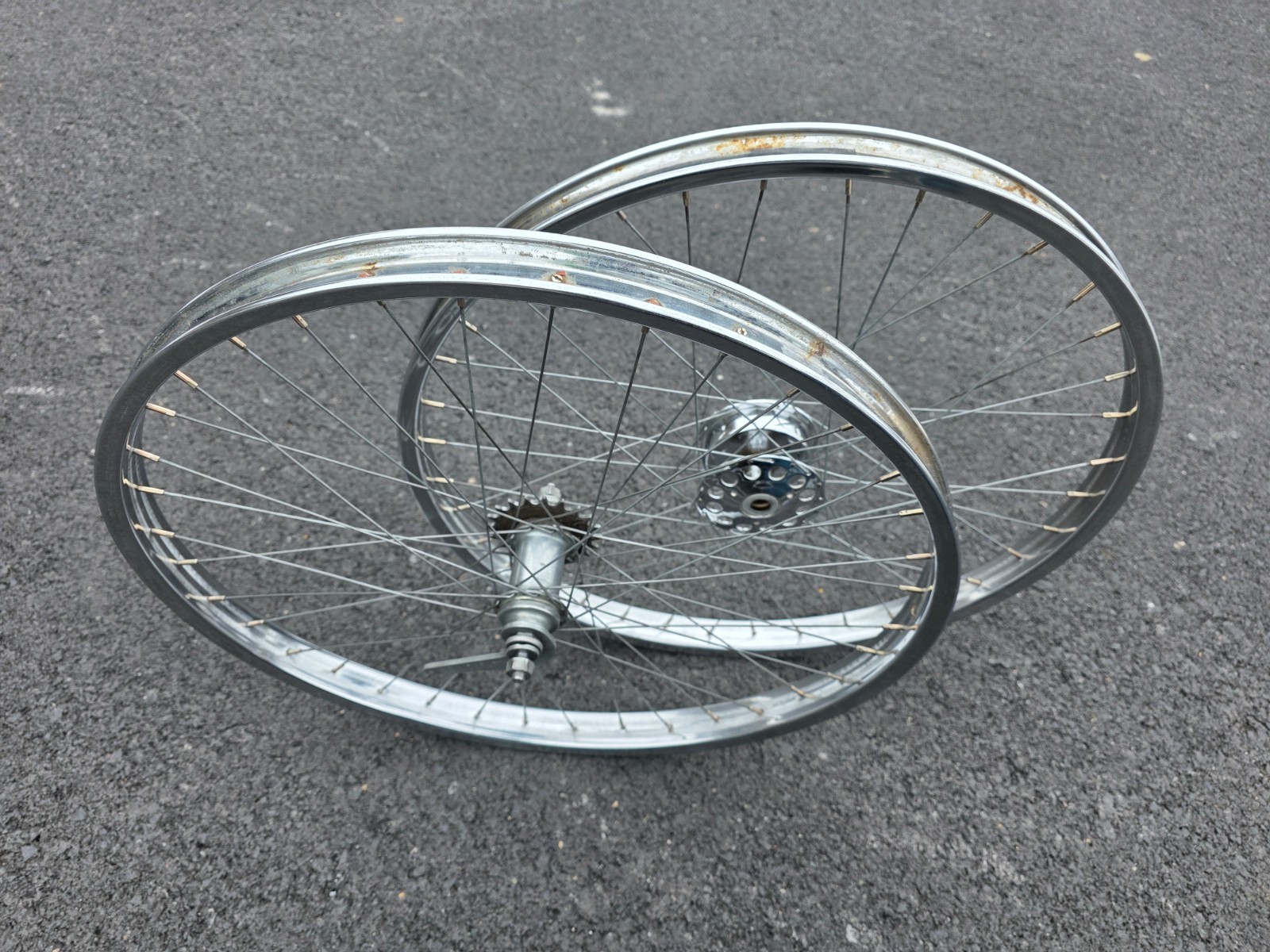 26" SCHWINN S-2 CHROME WHEEL SET W/ FRONT DRUM BRAKE PHANTOM B6 ETC.
