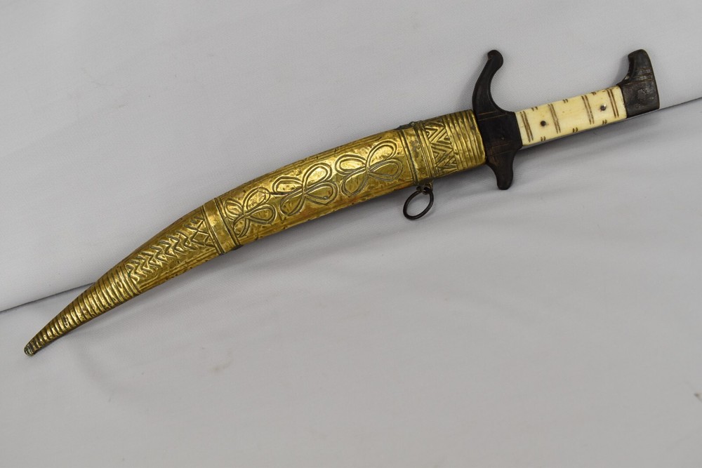 Old Antique Oriental Dagger Moroccan Engraved Arabic Scriptions In Blade