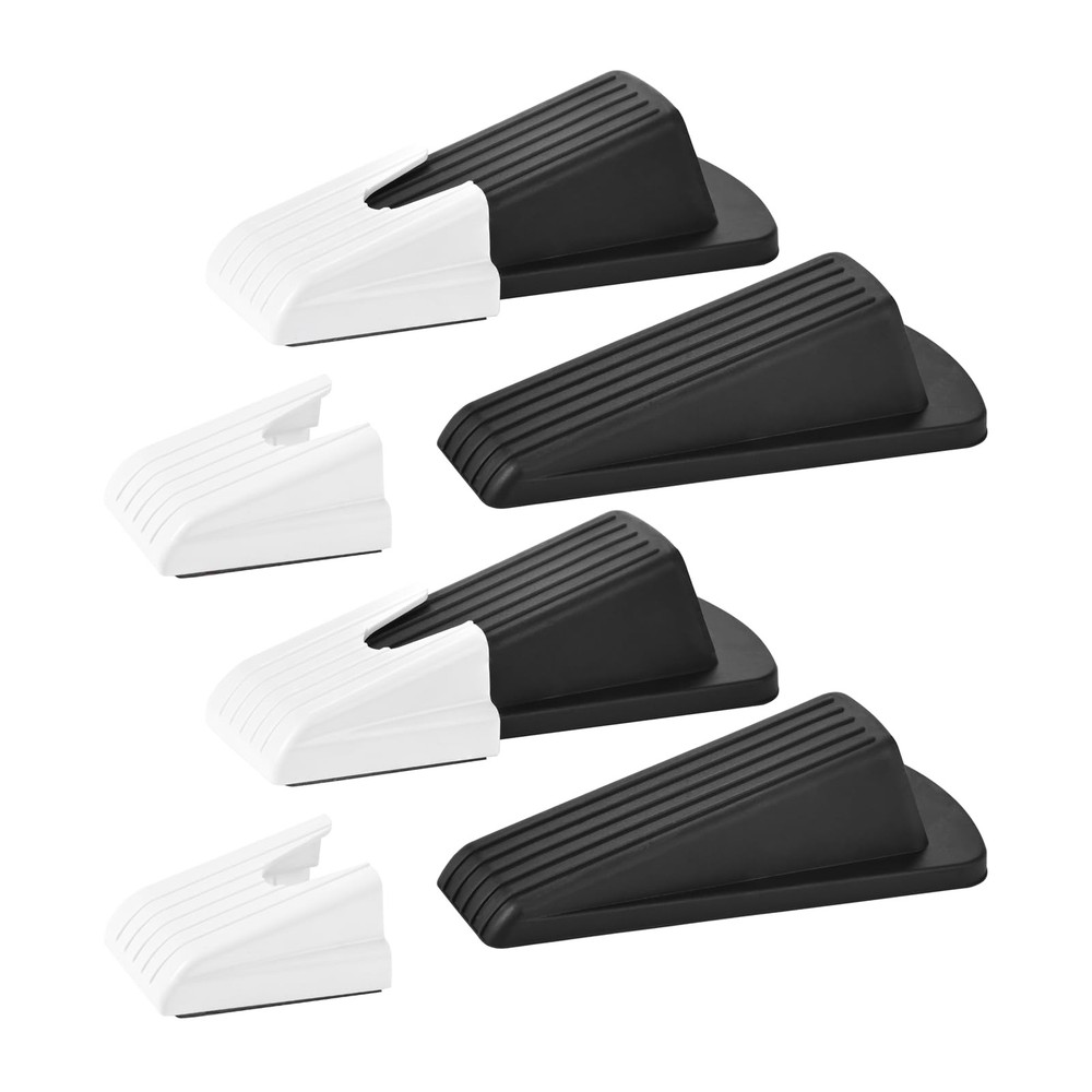 4 PCS Rubber Door Stop Wedge Stopper Non Slip Stackable Adhesive Bracket Black
