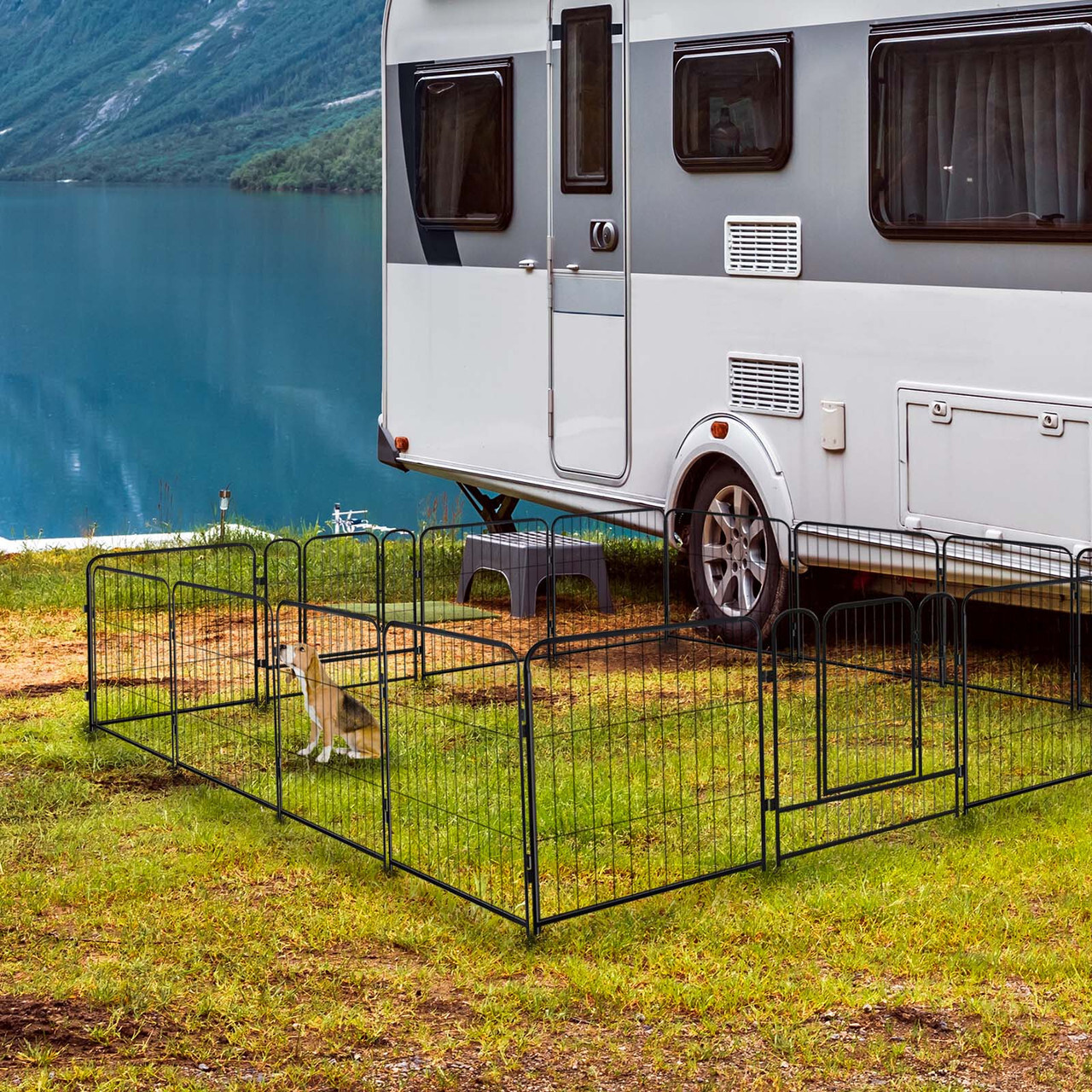 Dog Playpen 16 Panels Pet Fence Metal 24" Exercise Pen Puppy Playpen Out/Indoor