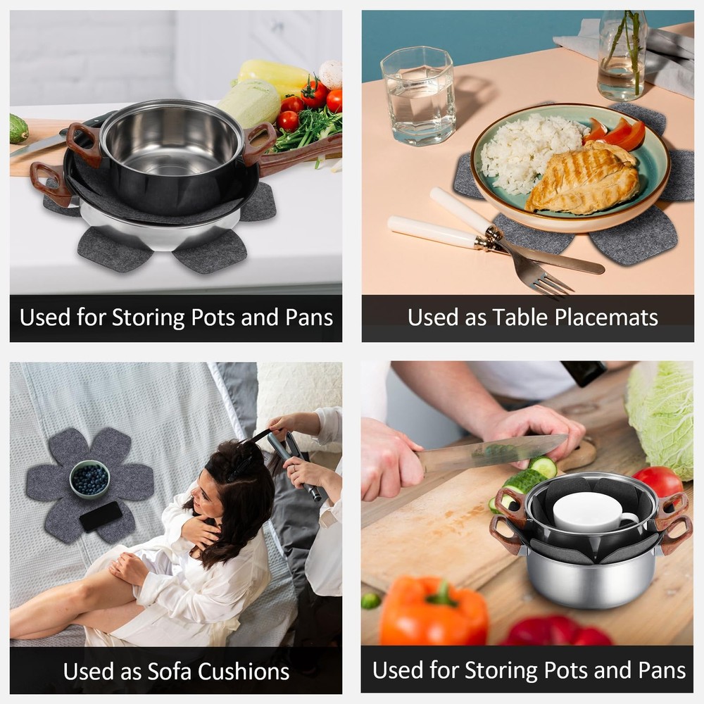 8-Piece Stackable Pot and Pan Separators with Felt Protectors, 4 Sizes