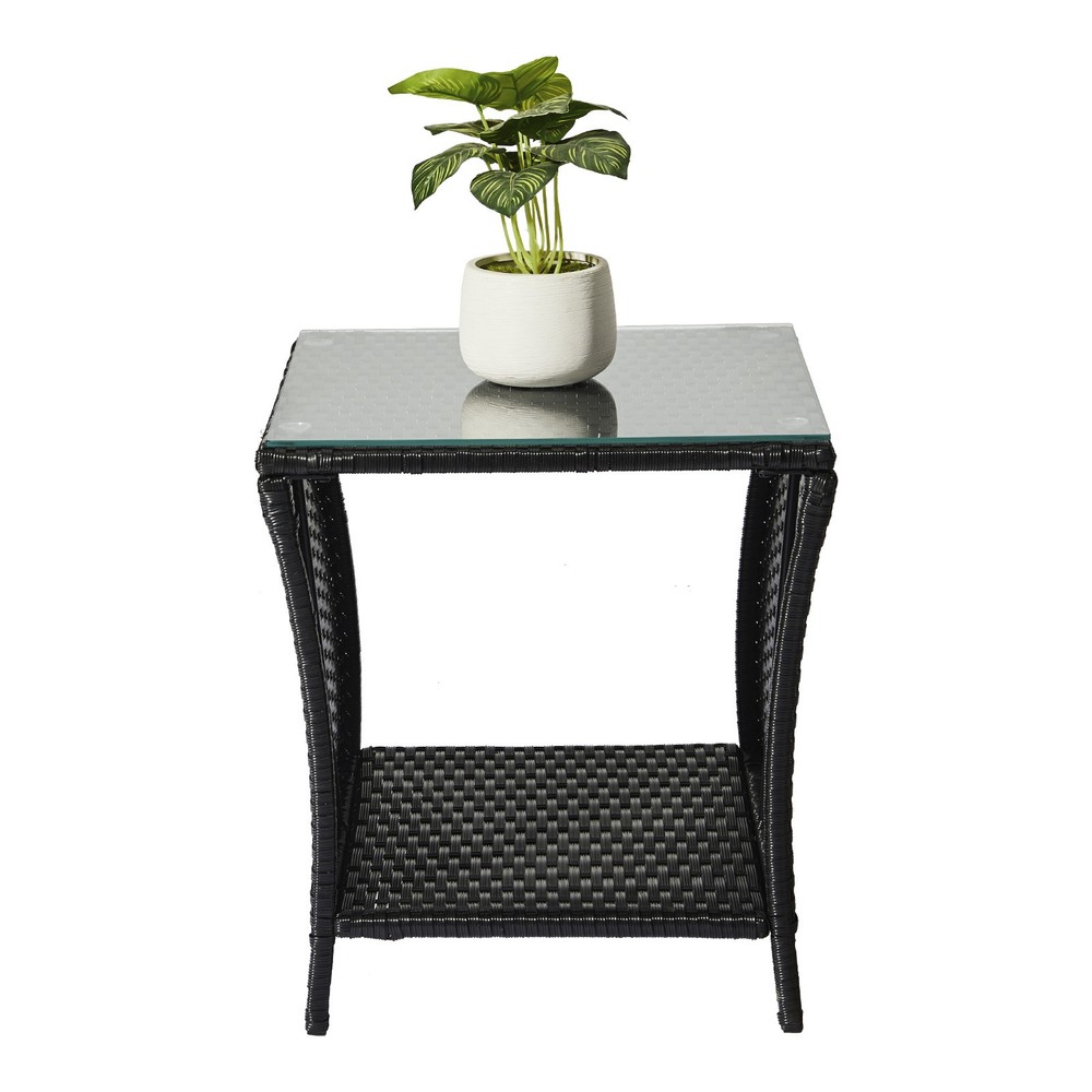 Outdoor Patio Wicker Side Table, Square End Table Bistro Coffee Table