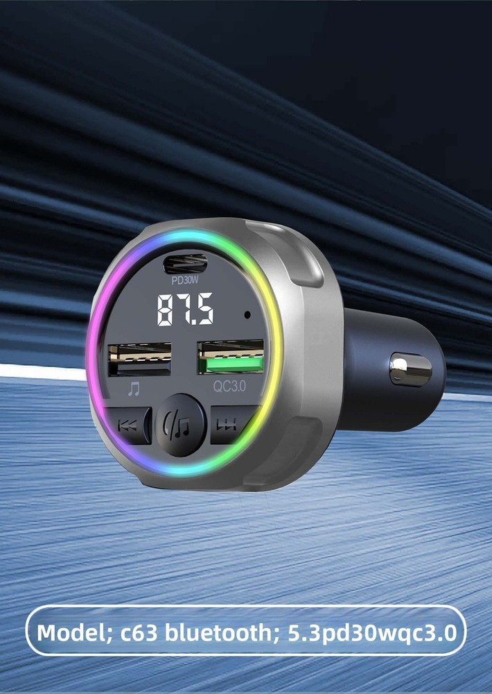 Car Bluetooth Speakerphone FM Transmitter Super Fast Charger Visor Clip Kit